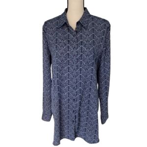 Mott50 Sun Protection UPF50 Button Down Shirt Dress Navy Blue White Geometric L